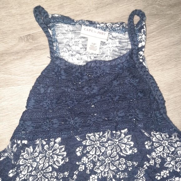 Cape Juby High Neck Braided Trim Flowy Floral Tank Top - Picture 2 of 7